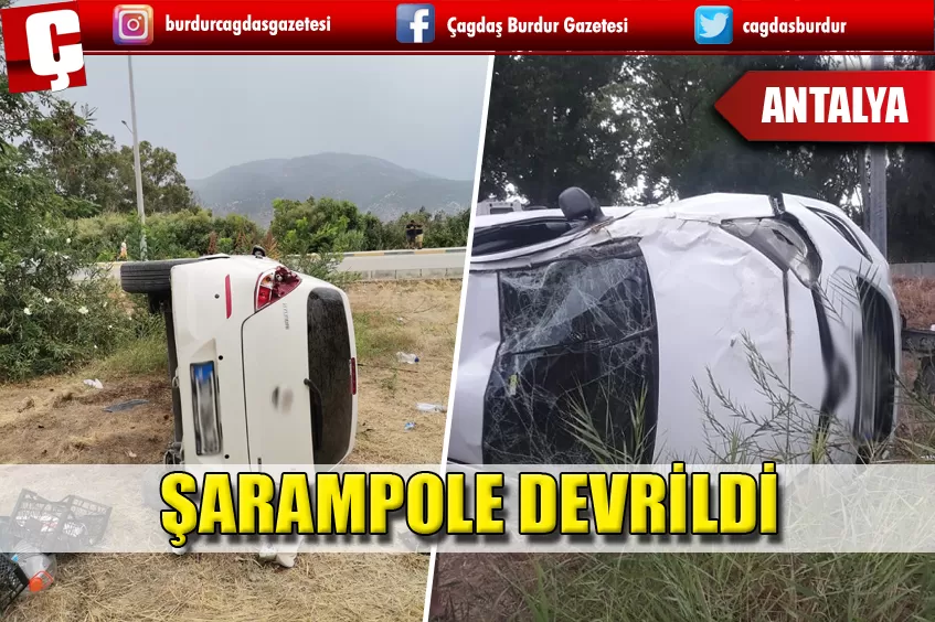 OTOMOBİL ŞARAMPOLE DEVRİLDİ