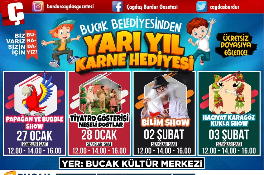 BUCAK BELEDİYESİ’NDEN ÖĞRENCİLERE YARIYIL KARNE HEDİYESİ