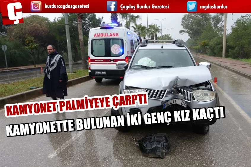 YOLDA KAYAN KAMYONET REFÜJDEKİ PALMİYEYE ÇARPTI: 2 YARALI