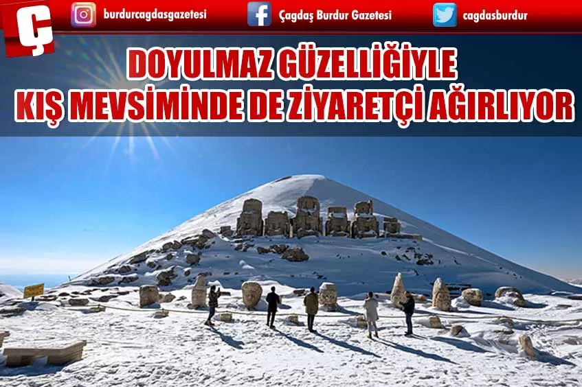 NEMRUT DAĞI'NIN DEV HEYKELLERİ KIŞIN DA ZİYARETÇİLERİNİ AĞIRLIYOR