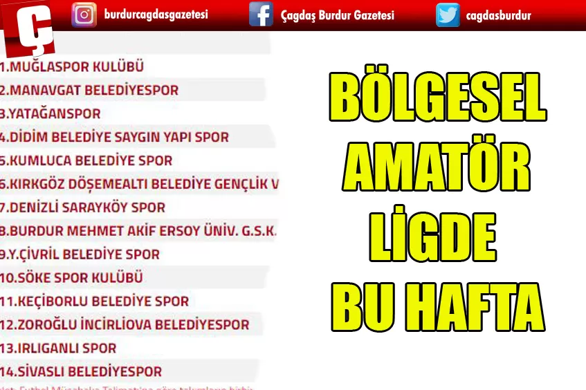 BÖLGESEL AMATÖR LİGDE BU HAFTA