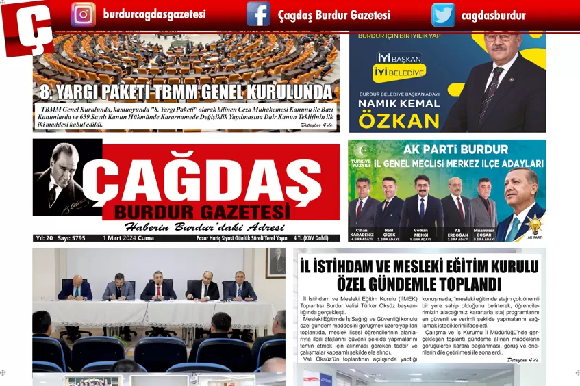 GAZETEMİZ 1 MART 2024 TARİHLİ SAYISI