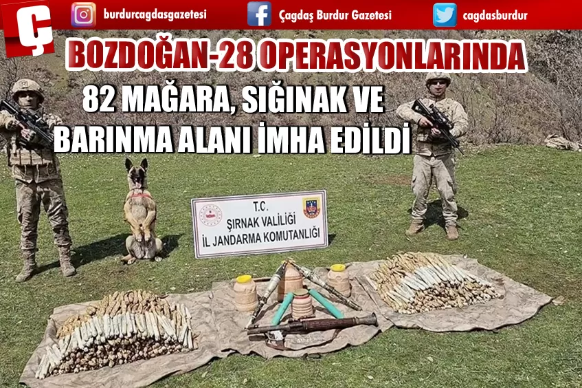 BOZDOĞAN-28 OPERASYONLARINDA 82 MAĞARA, SIĞINAK VE BARINMA ALANI İMHA EDİLDİ 