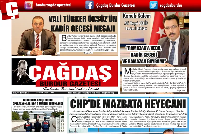 GAZETEMİZ 5 NİSAN 2024 TARİHLİ SAYISI