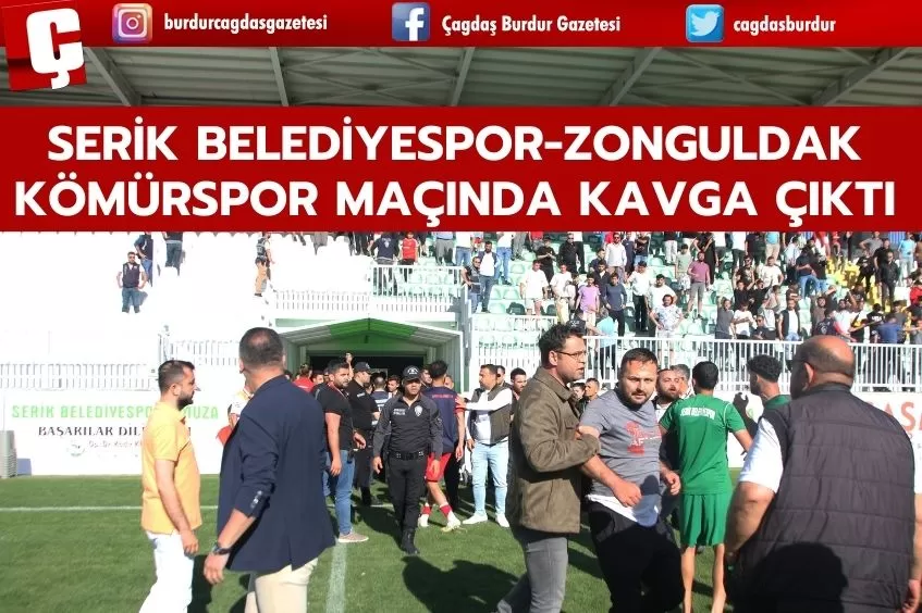 TFF 2. LİG'DEKİ SERİK BELEDİYESPOR-ZONGULDAK KÖMÜRSPOR MAÇINDA KAVGA ÇIKTI