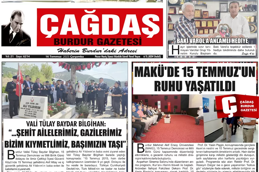 16 TEMMUZ 2025 ÇARŞAMBA TARİHLİ GAZETE