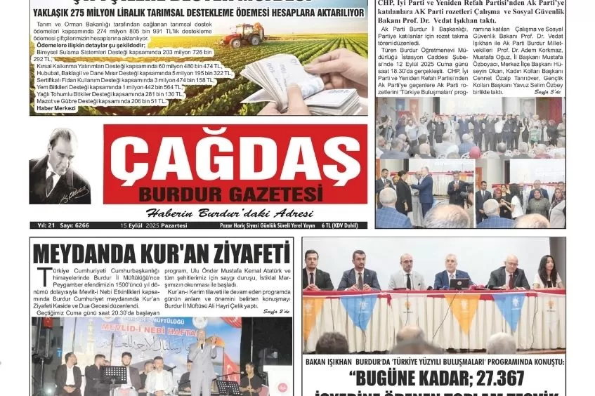 GAZETEMİZ 15 EYLÜL 2025 TARİHLİ SAYISI