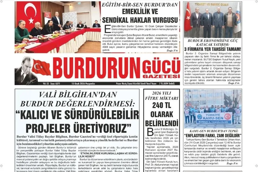 BURDURUN GÜCÜ 15 OCAK 2026 TARİHLİ SAYISI