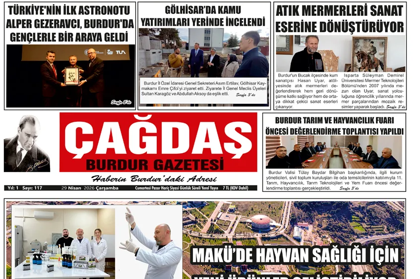 ÇAĞDAŞ BURDUR GAZETESİ'NİN GAZETEMİZ 29 NİSAN 2026 TARİHLİ SAYISI