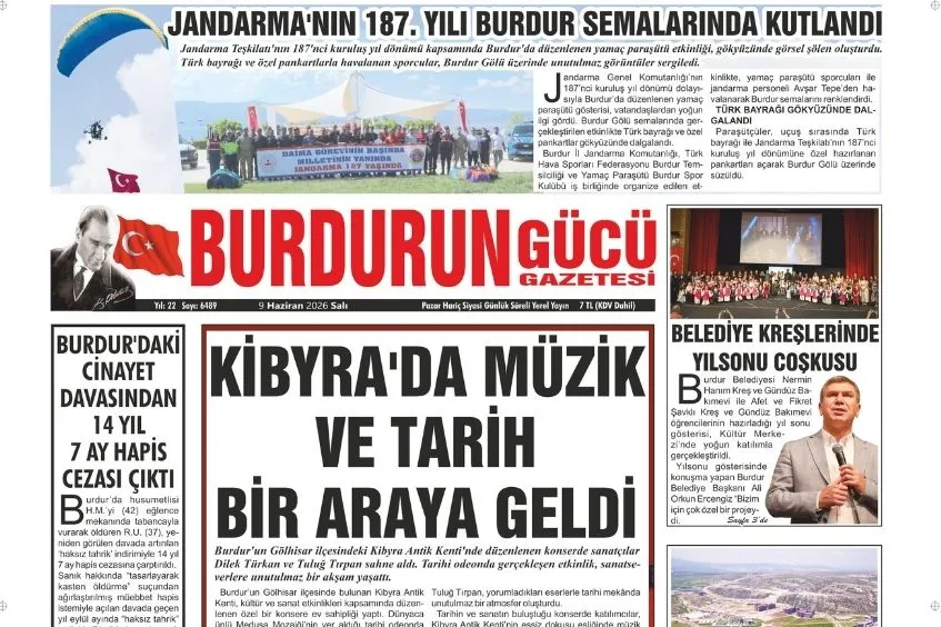 BURDUR'UN GÜCÜ GAZETESİ - GAZETEMİZ 9 HAZİRAN 2026 TARİHLİ SAYISI