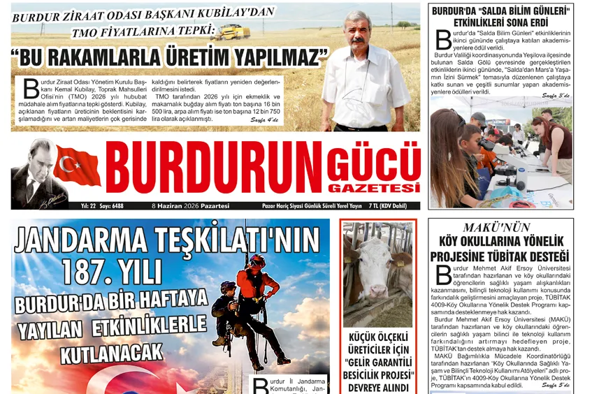 BURDUR'UN GÜCÜ GAZETESİ - GAZETEMİZ 8 HAZİRAN 2026 TARİHLİ SAYISI