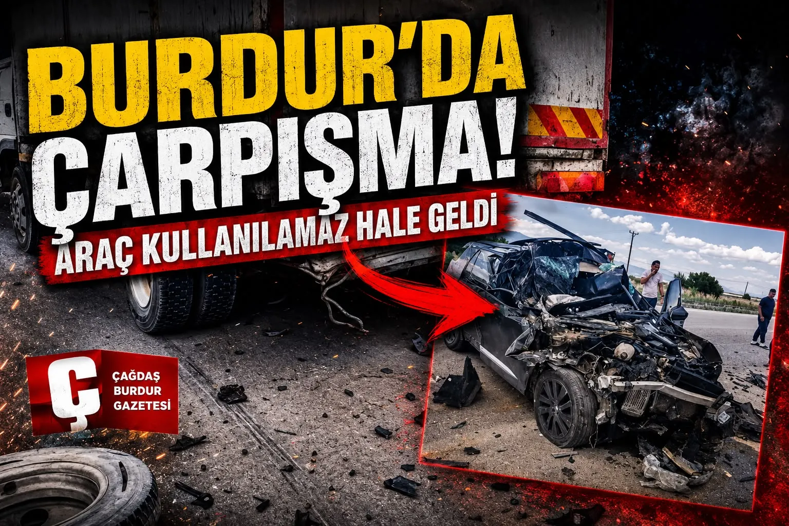 BURDUR'DA KAMYONETE ÇARPAN OTOMOBİL HURDAYA DÖNDÜ: 1 YARALI