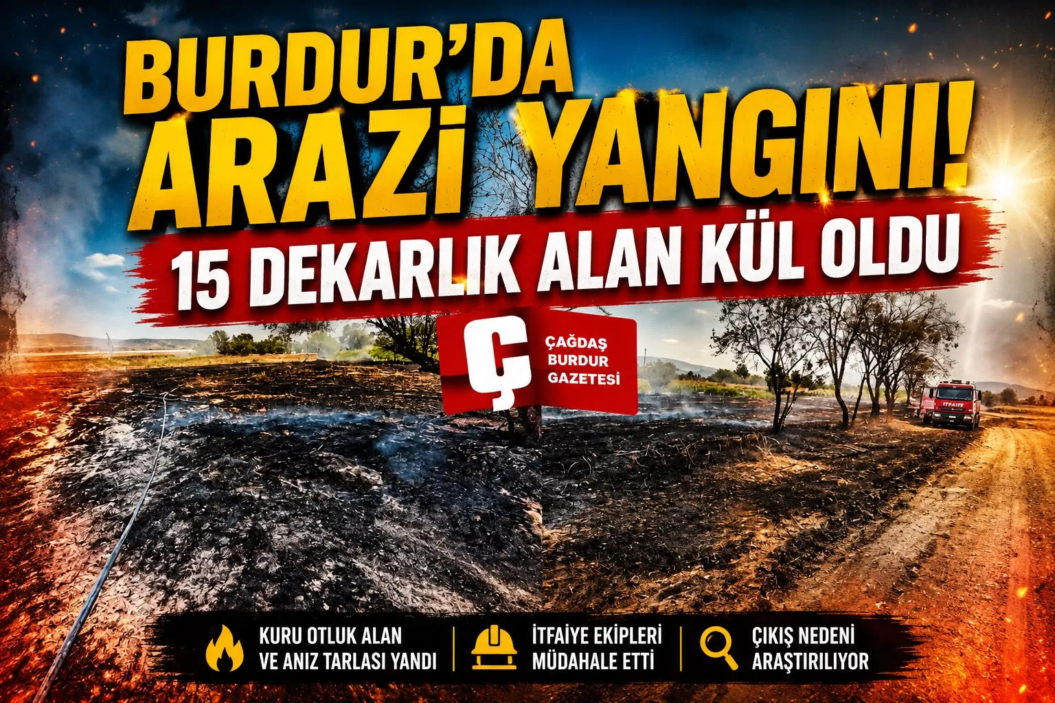 BURDUR’DA ARAZİ YANGINI: 15 DEKARLIK ALAN KÜL OLDU