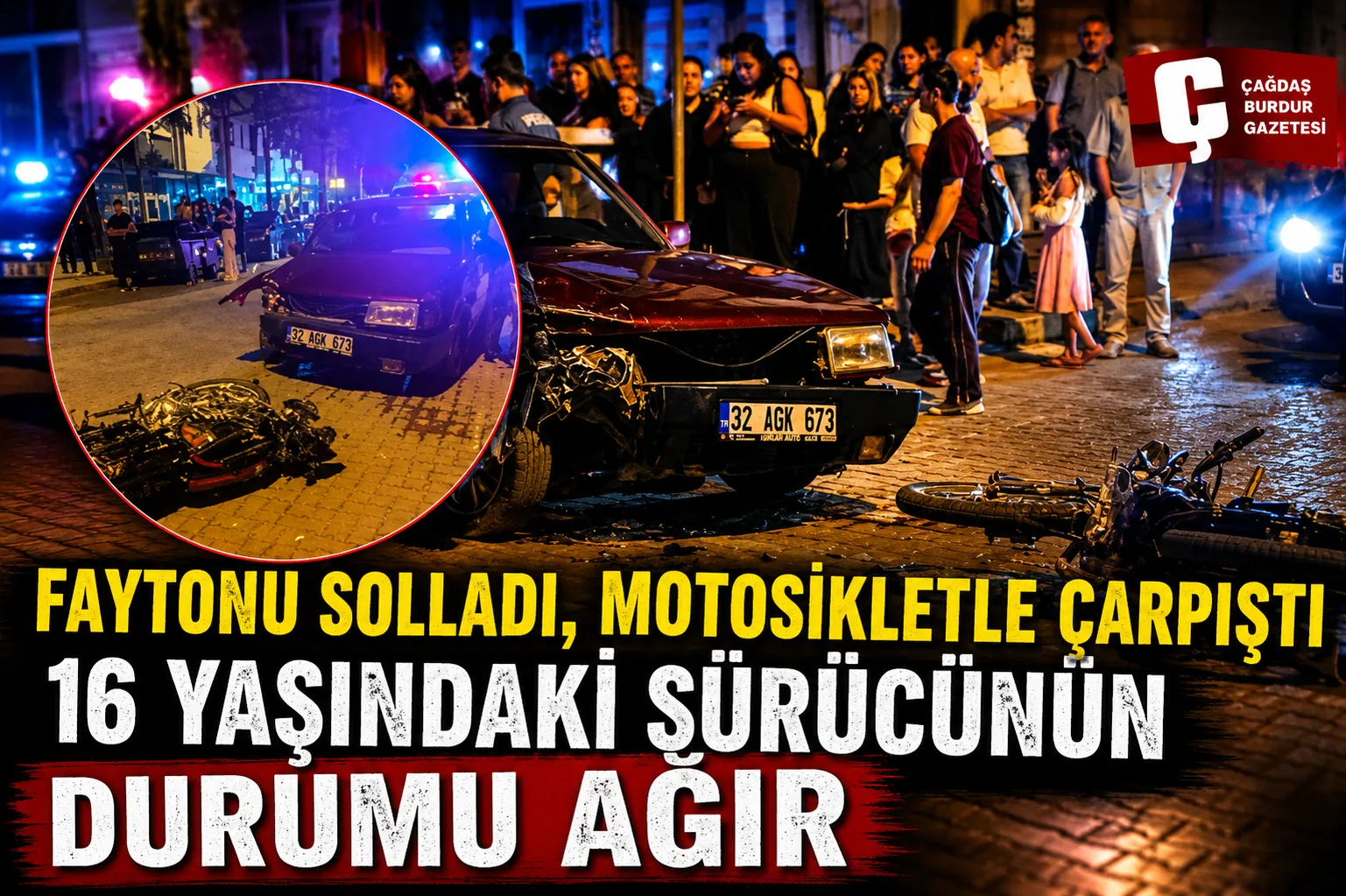 FAYTONU SOLLAYAN OTOMOBİL MOTOSİKLETLE ÇARPIŞTI: 16 YAŞINDAKİ SÜRÜCÜNÜN DURUMU AĞIR