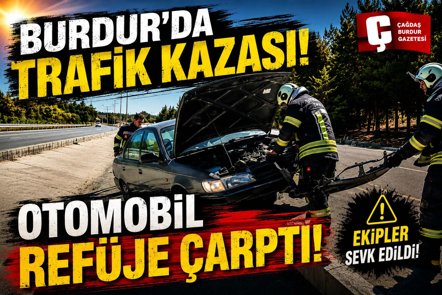 BURDUR'DA KAZA : OTOMOBİL REFÜJE ÇARPTI